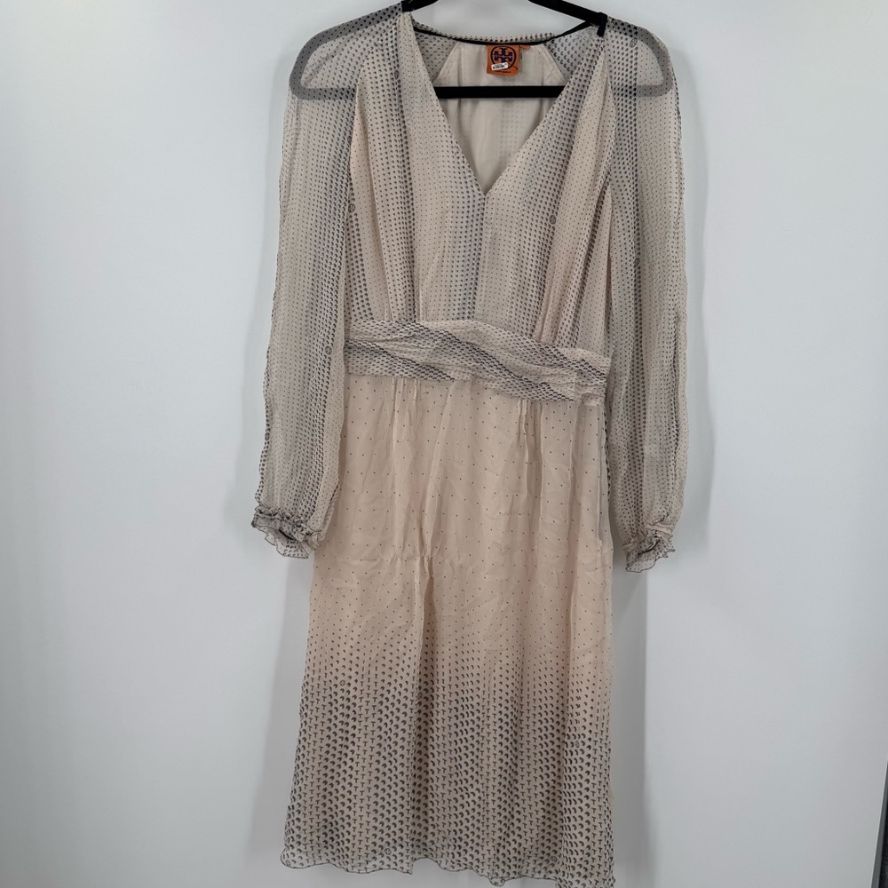 Tory Burch Cream and Black Long Sleeve Dress